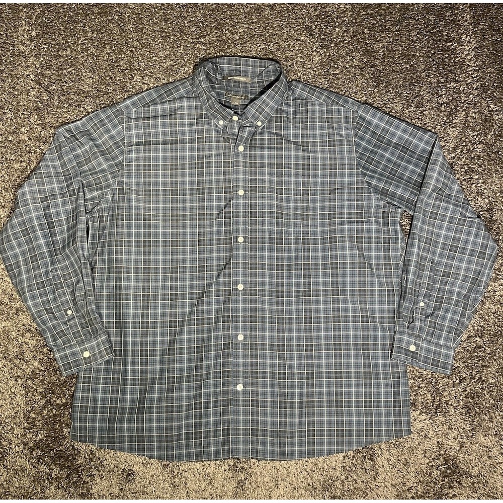 Eddie Bauer Wrinkle-Free Relaxed Fit Shirt Men's 2XL Plaid Button-Up Long Sleeve